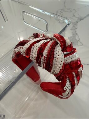 Red & White Sequin Knotted Headband